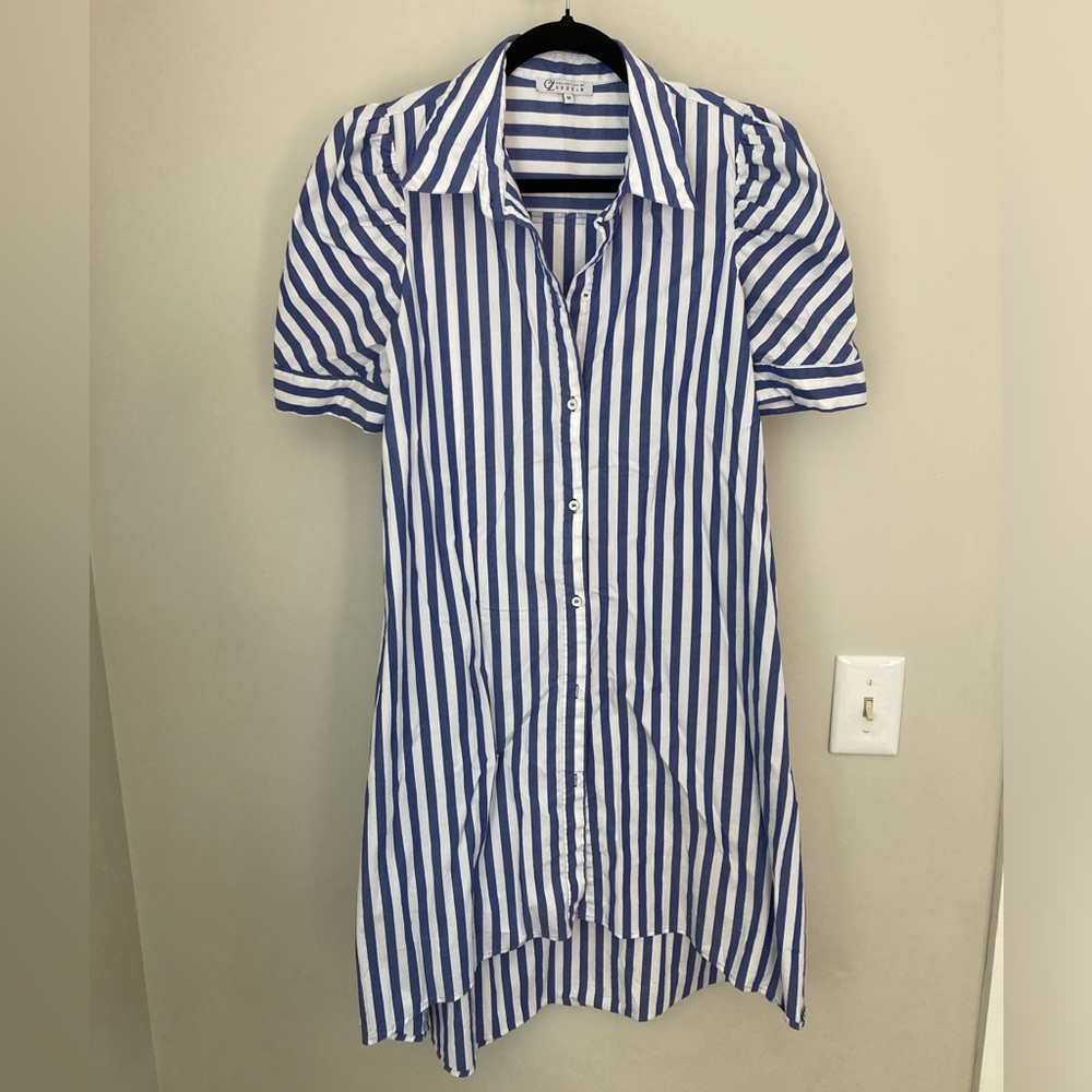 3/$15 Cezele Blue and White Striped High Low Dress